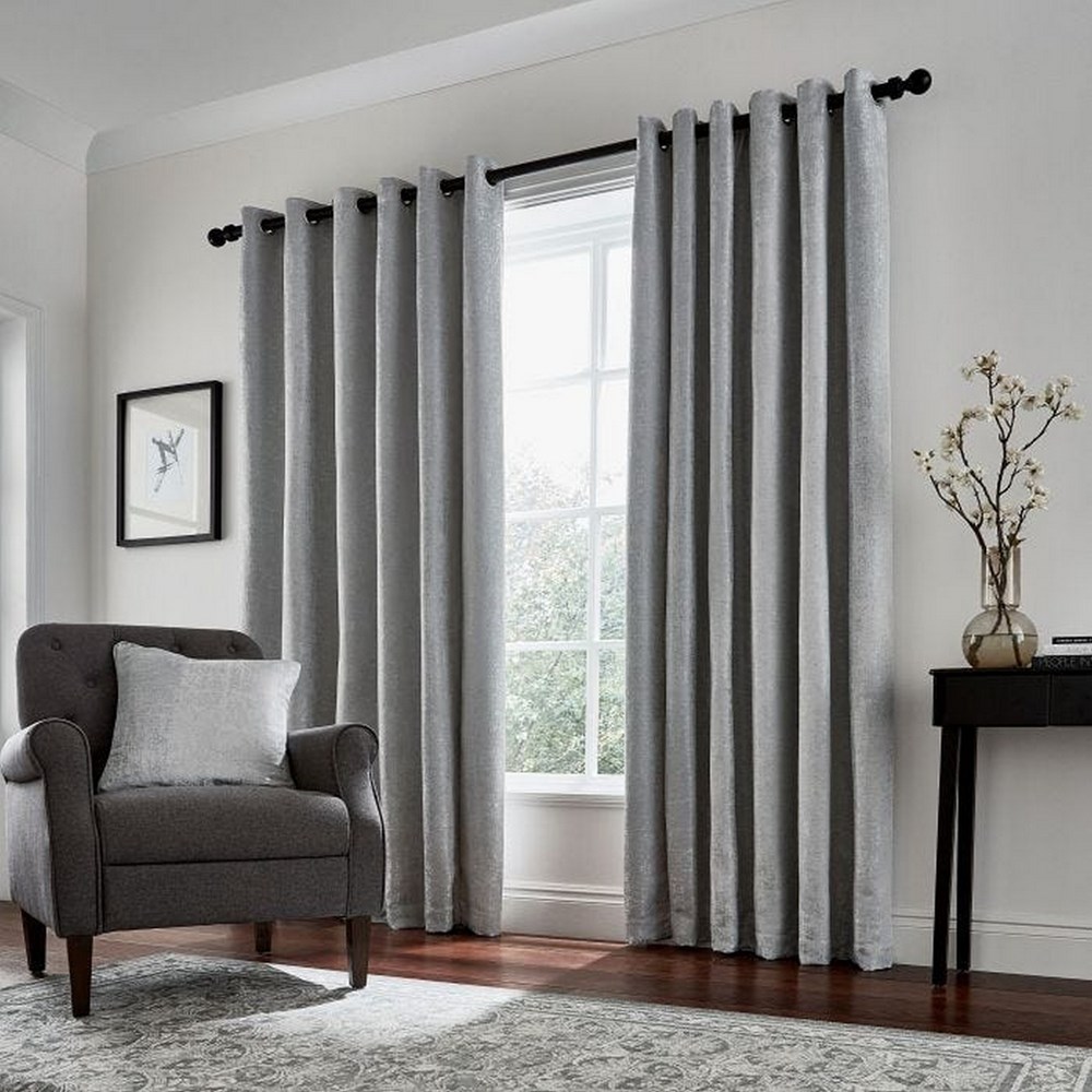 Roma Lined Eyelet Curtains in Silver Grey by Helena Springfield